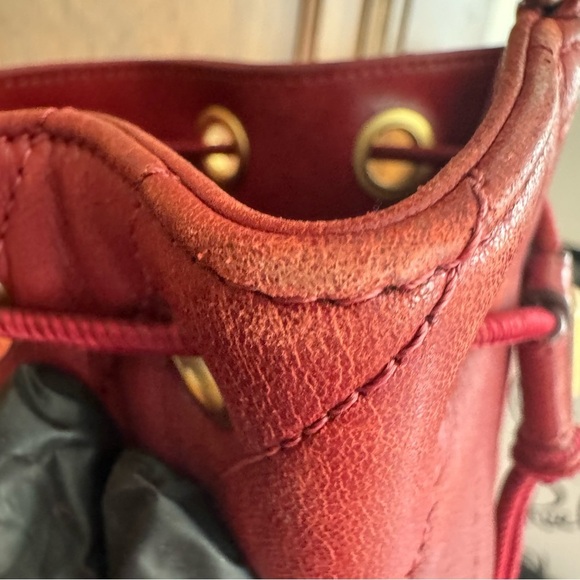 Chanel Chevron Red Leather Bucket Bag with Gold Accents - Picture 13 of 16